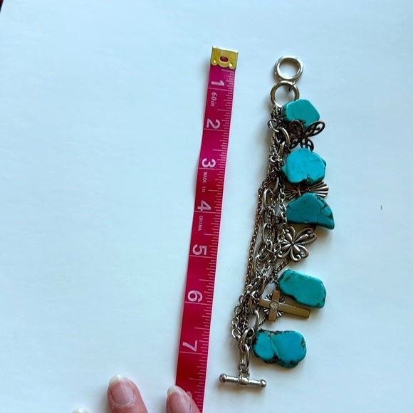 Vintage Y2K Faux Turquoise and Silver Cross Charm Bracelet and Earring Set - Picture 6 of 8